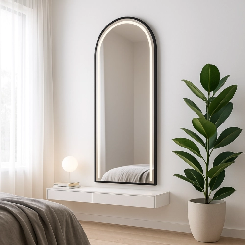 Lustro półowalne z podświetleniem w ramie mdf – PLATO W RAMIE LED